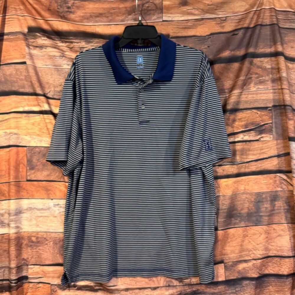 PGA TOUR Men's Polo Shirt Navy White Stripe XXL Tall Polyester Golf
